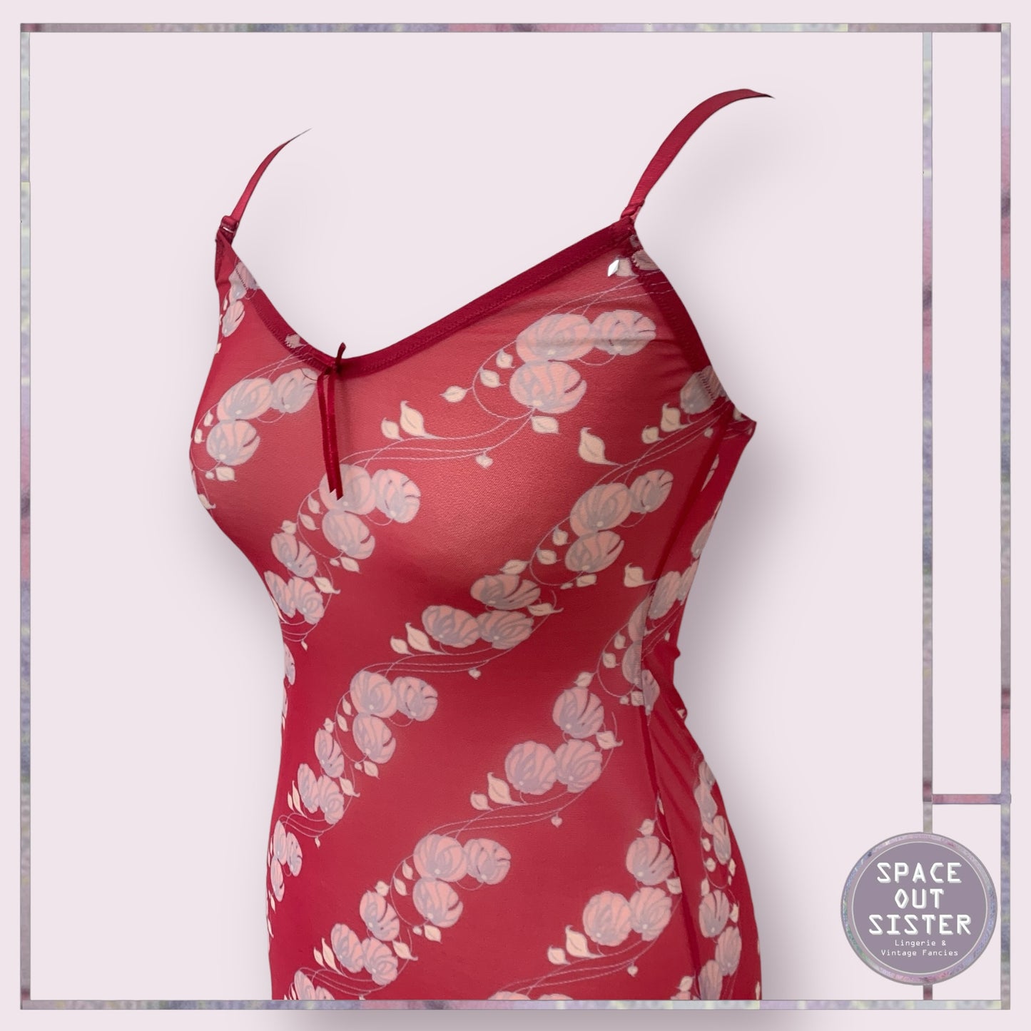 90s Sheer Red Bloom Nightdress