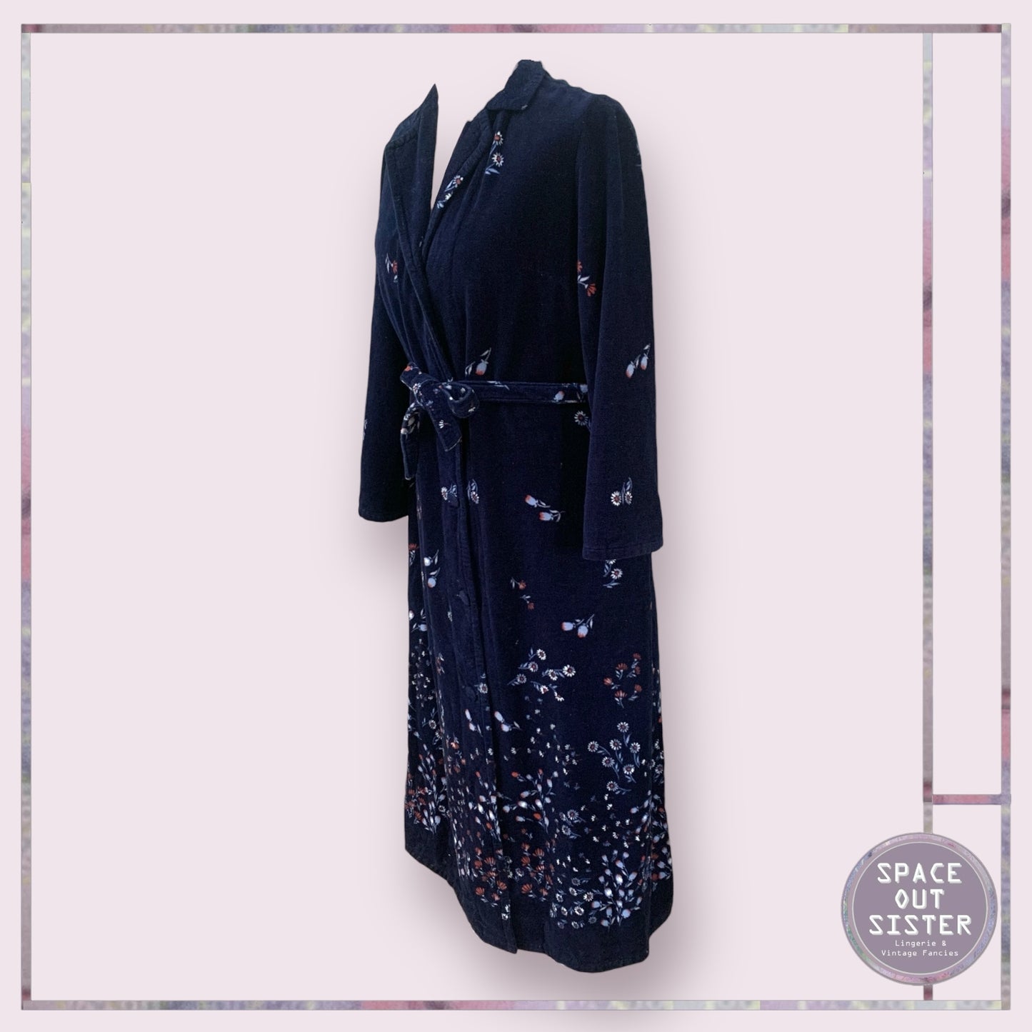 Vintage Navy Powder Blue Floral Robe