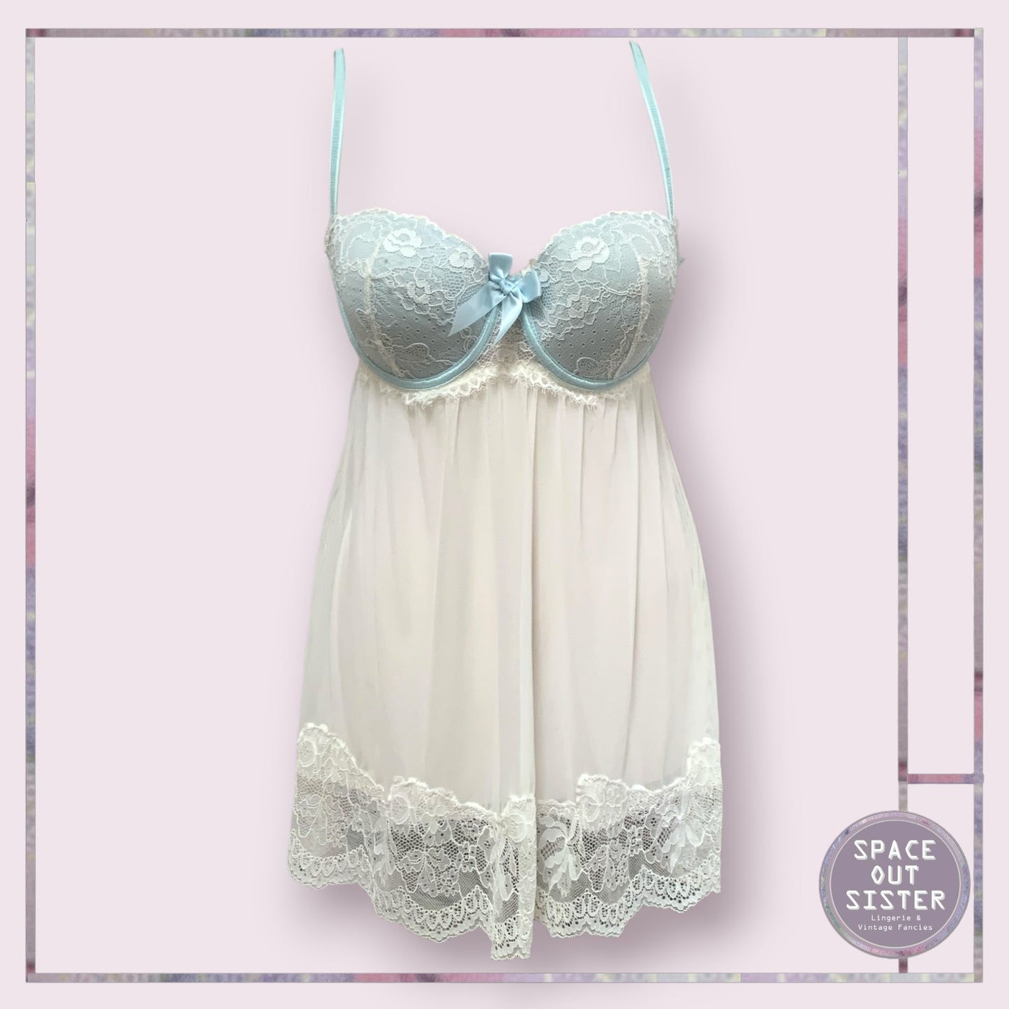Powder Blue & White Babydoll Nightdress