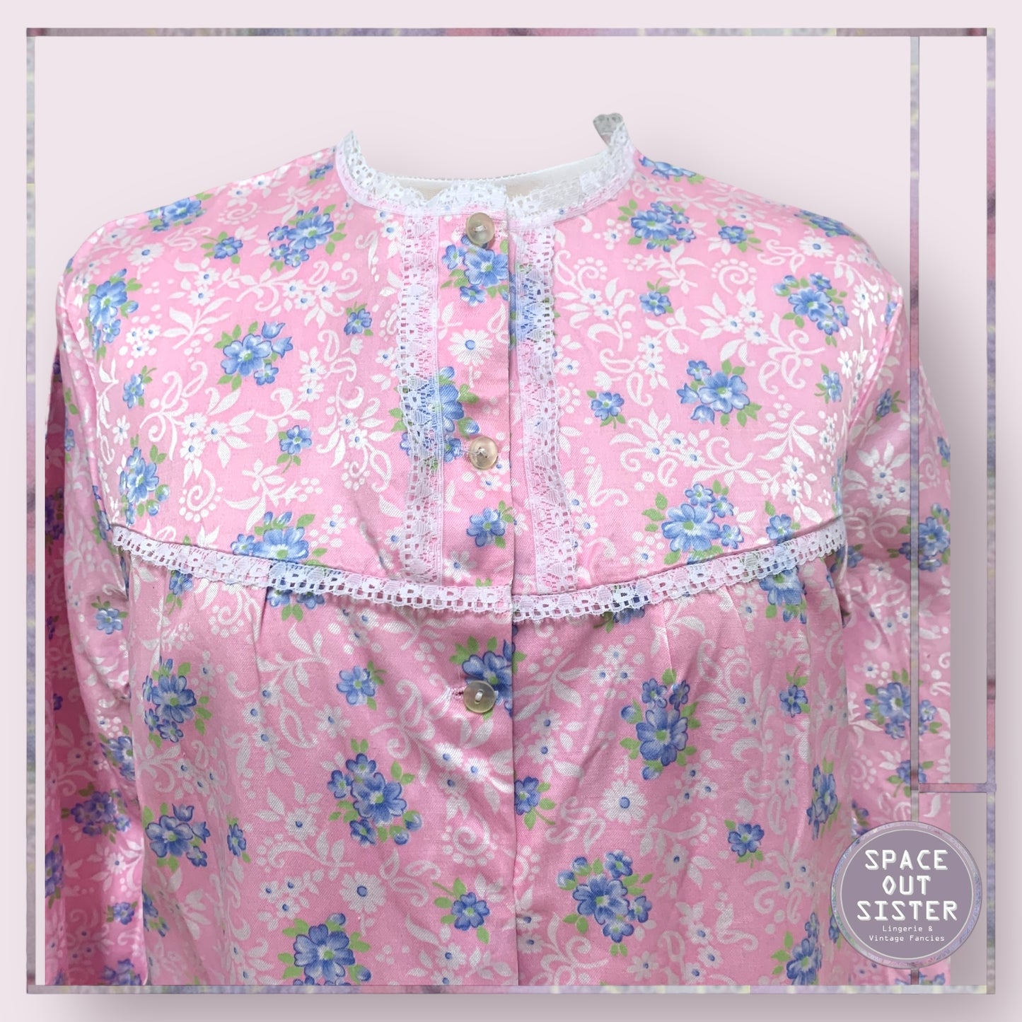 Vintage Pink Blue Floral Nightdress