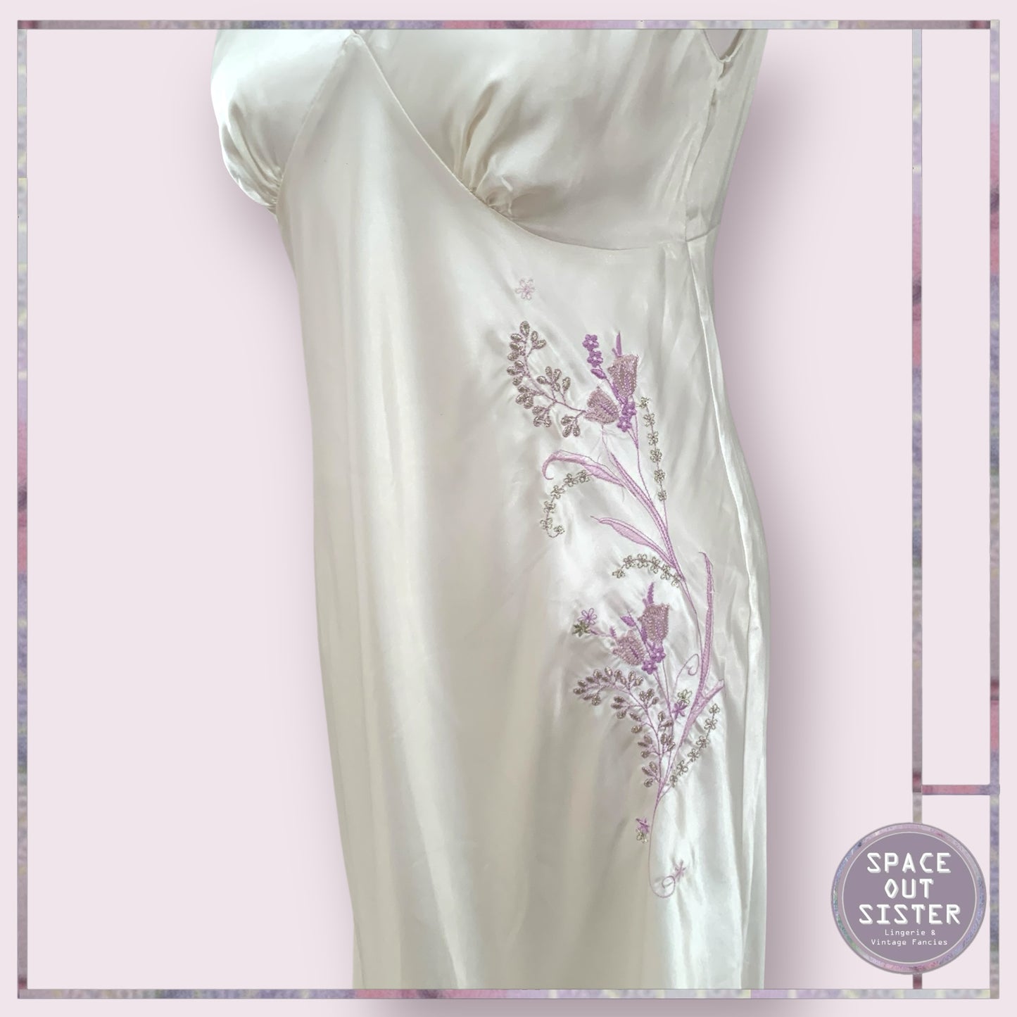 Vintage Ivory & Lilac Slip Dress