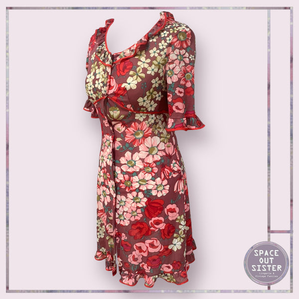 Vintage Pink & Red Print Negligee