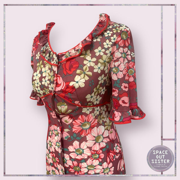 Vintage Pink & Red Print Negligee