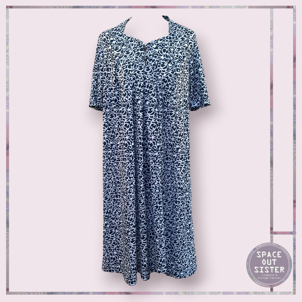 Vintage Navy & White Nightdress Bust 36”