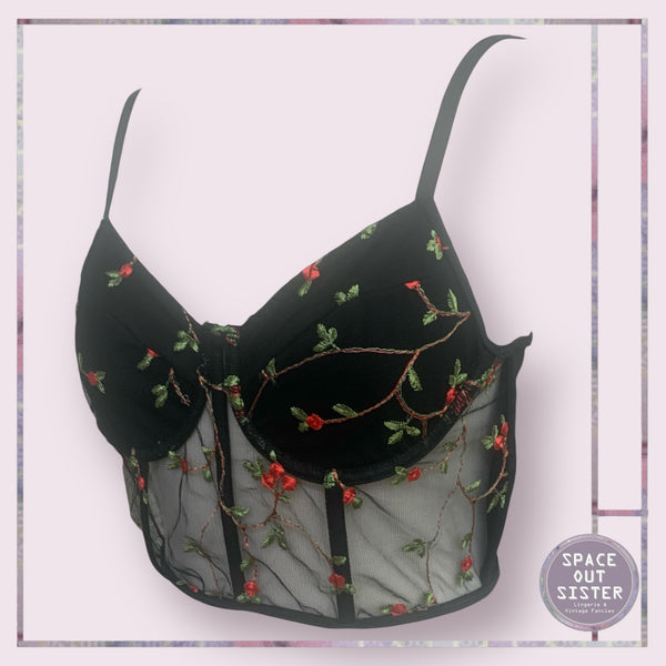 Longline Black Floral Bustier