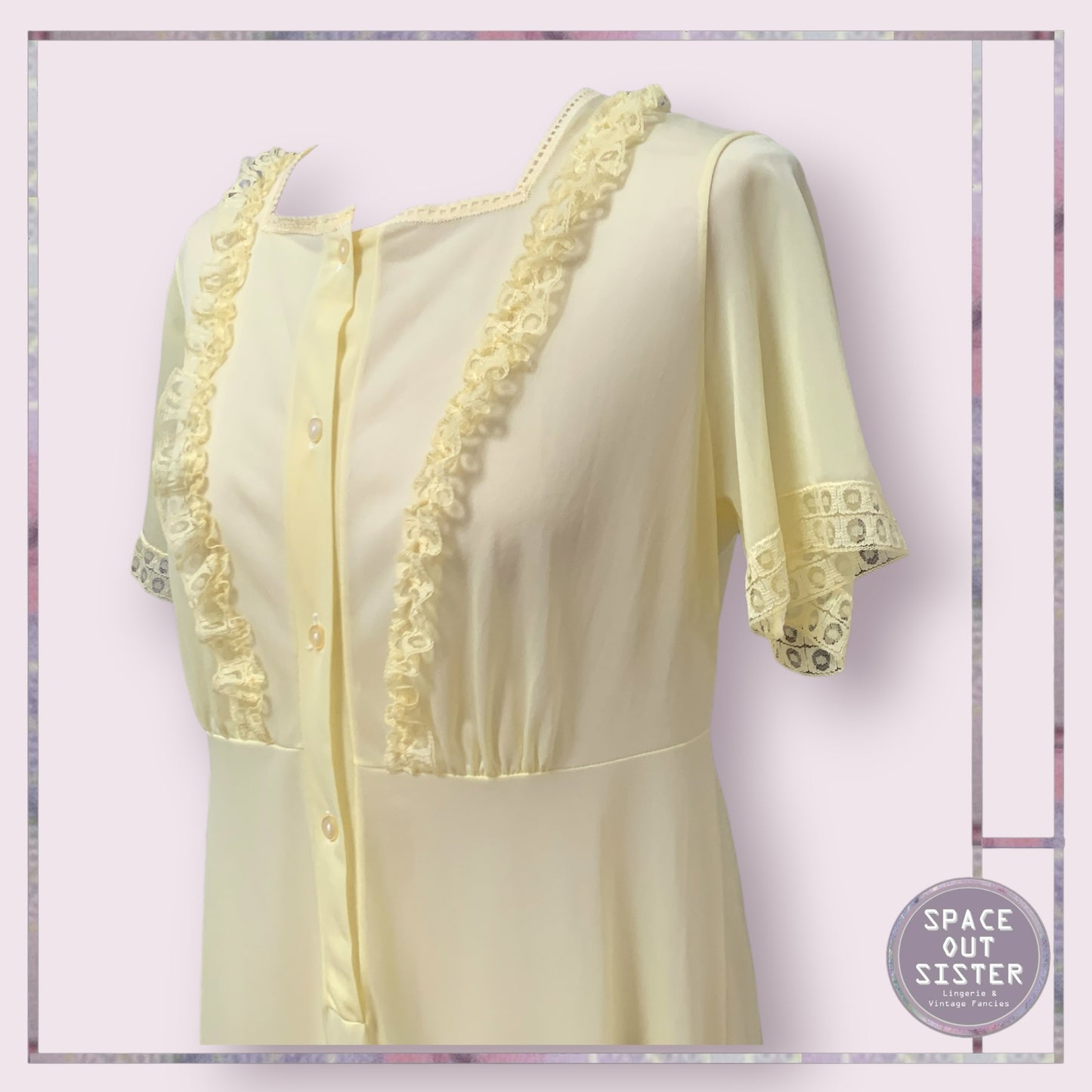 Vintage Yellow Button Front Ruffle Nightdress