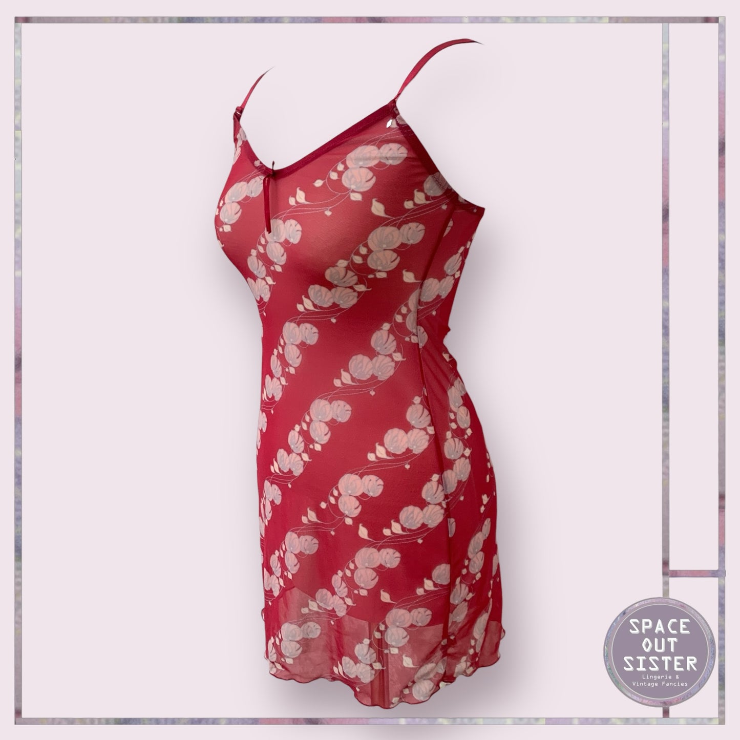 90s Sheer Red Bloom Nightdress
