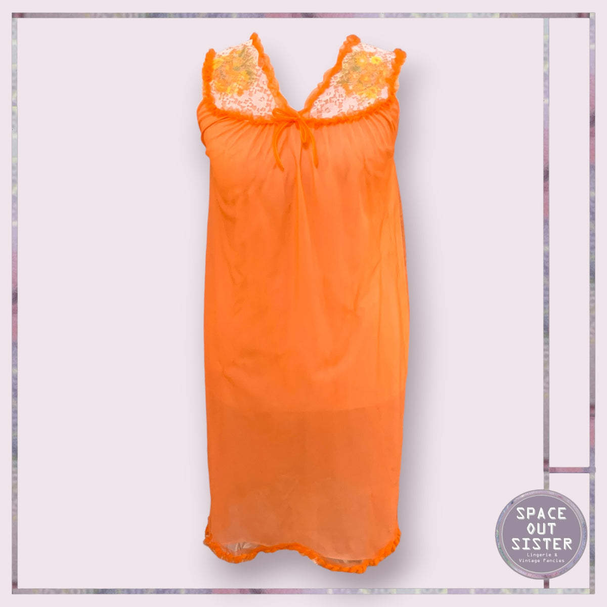 Vintage Orange Ruffle Nightdress Bust 36”