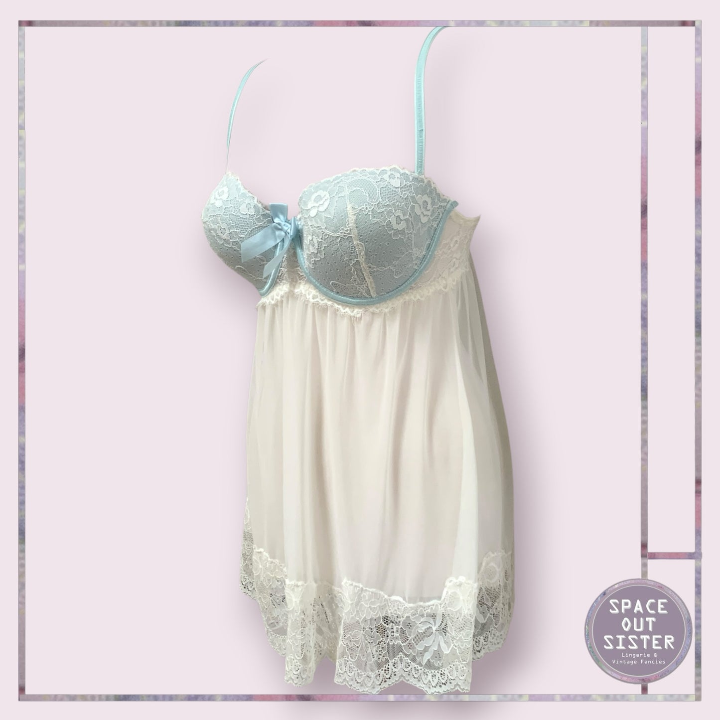 Powder Blue & White Babydoll Nightdress