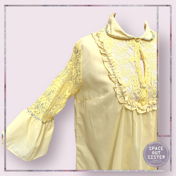 Vintage Beaded Flounce Lace Sleeve Nightdress