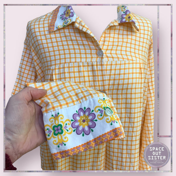 Vintage Grid Orange Cotton Nightdress