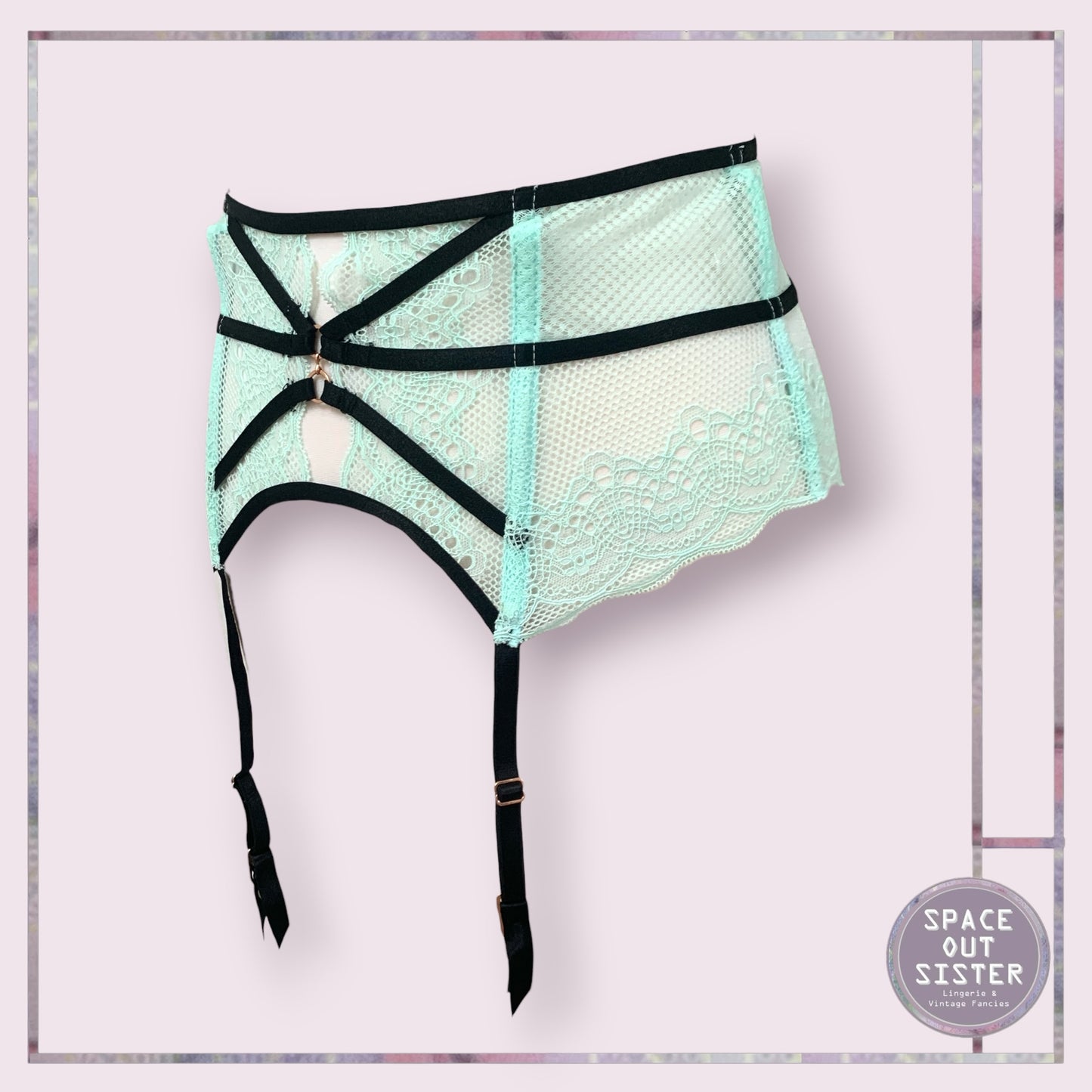 Mint Green & Black Garter Belt