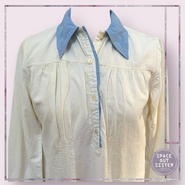 Vintage Blue Collar Cotton Nightshirt