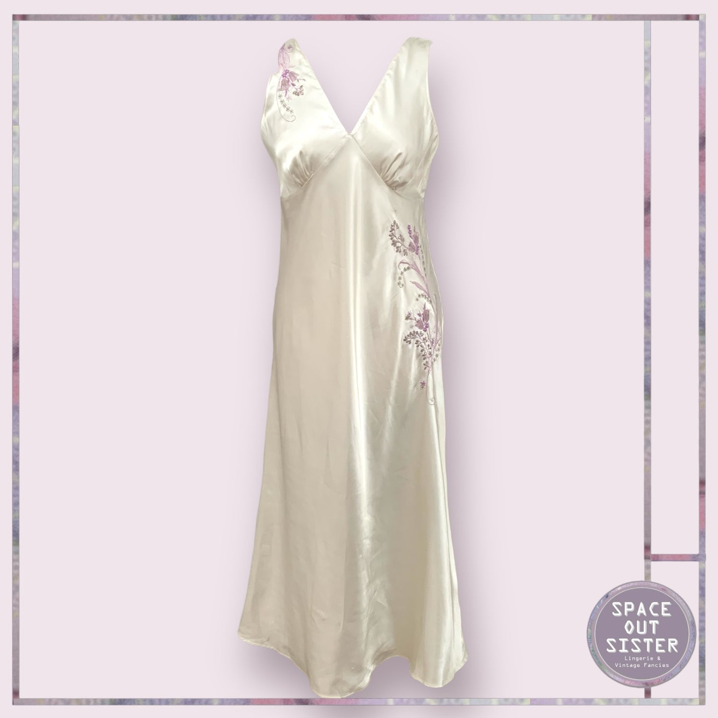 Vintage Ivory & Lilac Slip Dress
