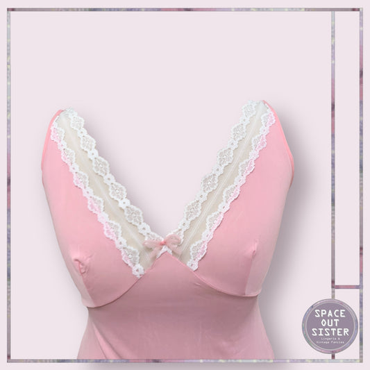 Vintage V Neck Pink & White Slip