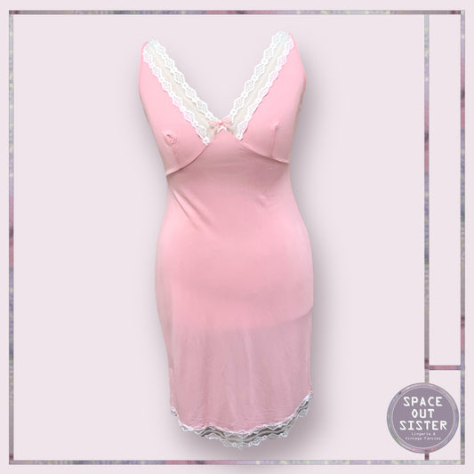 Vintage V Neck Pink & White Slip