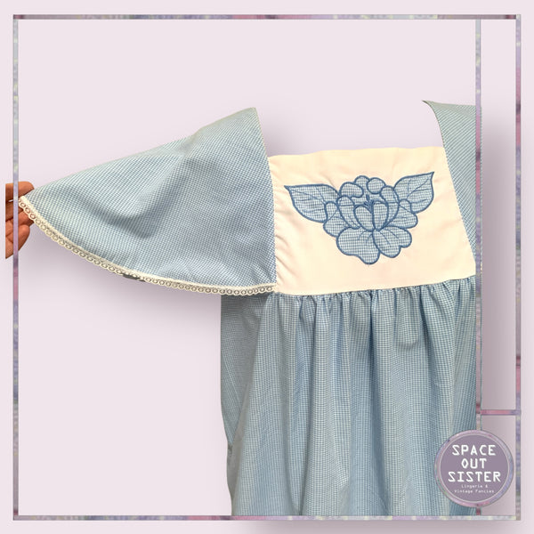 Vintage Gingham Blue Cotton Nightdress