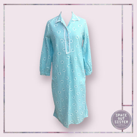 Vintage Turquoise & White Cotton Nightdress