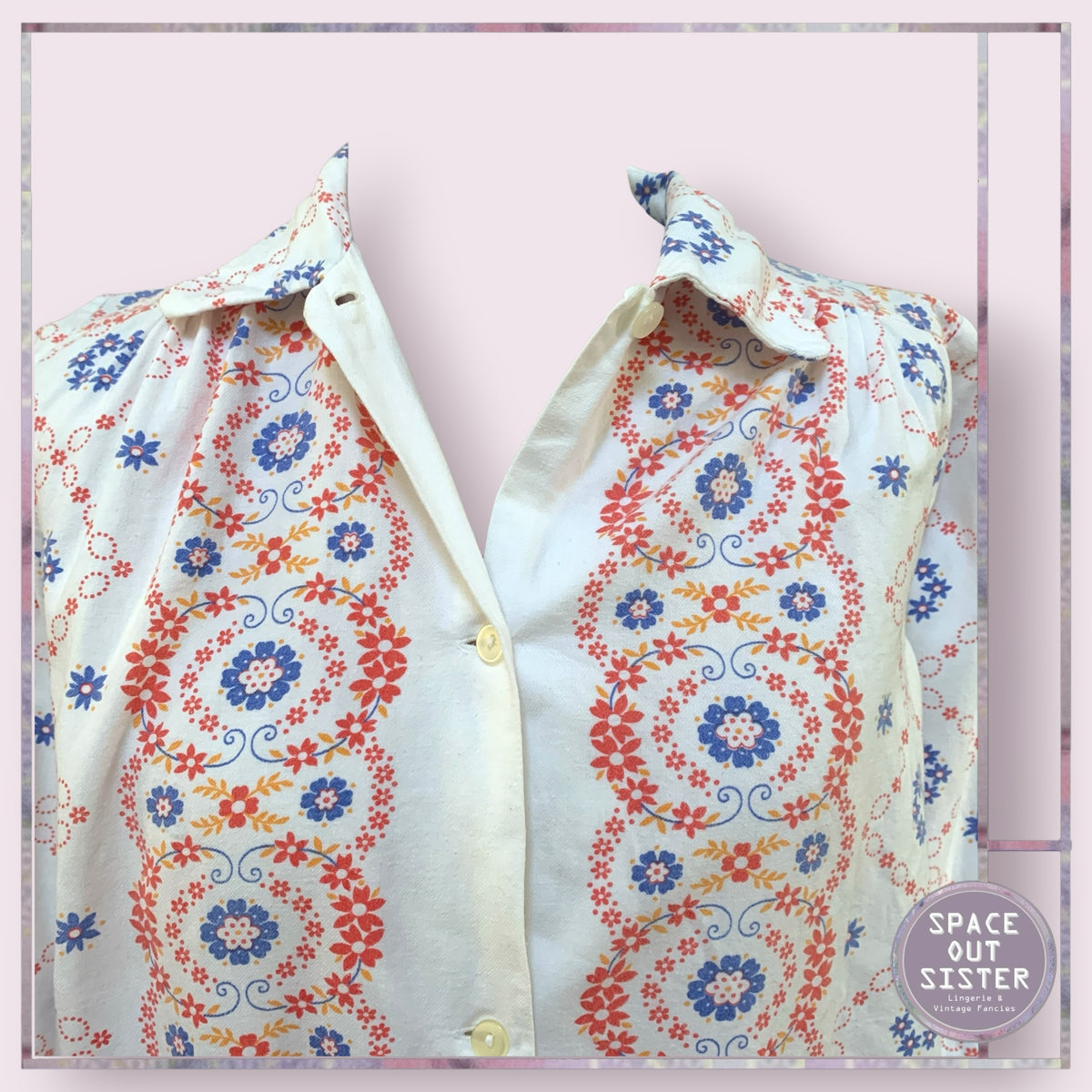 Vintage Blue & Red Bloom Nightshirt Bust to 38”