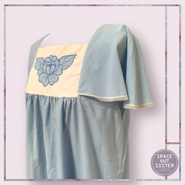 Vintage Gingham Blue Cotton Nightdress