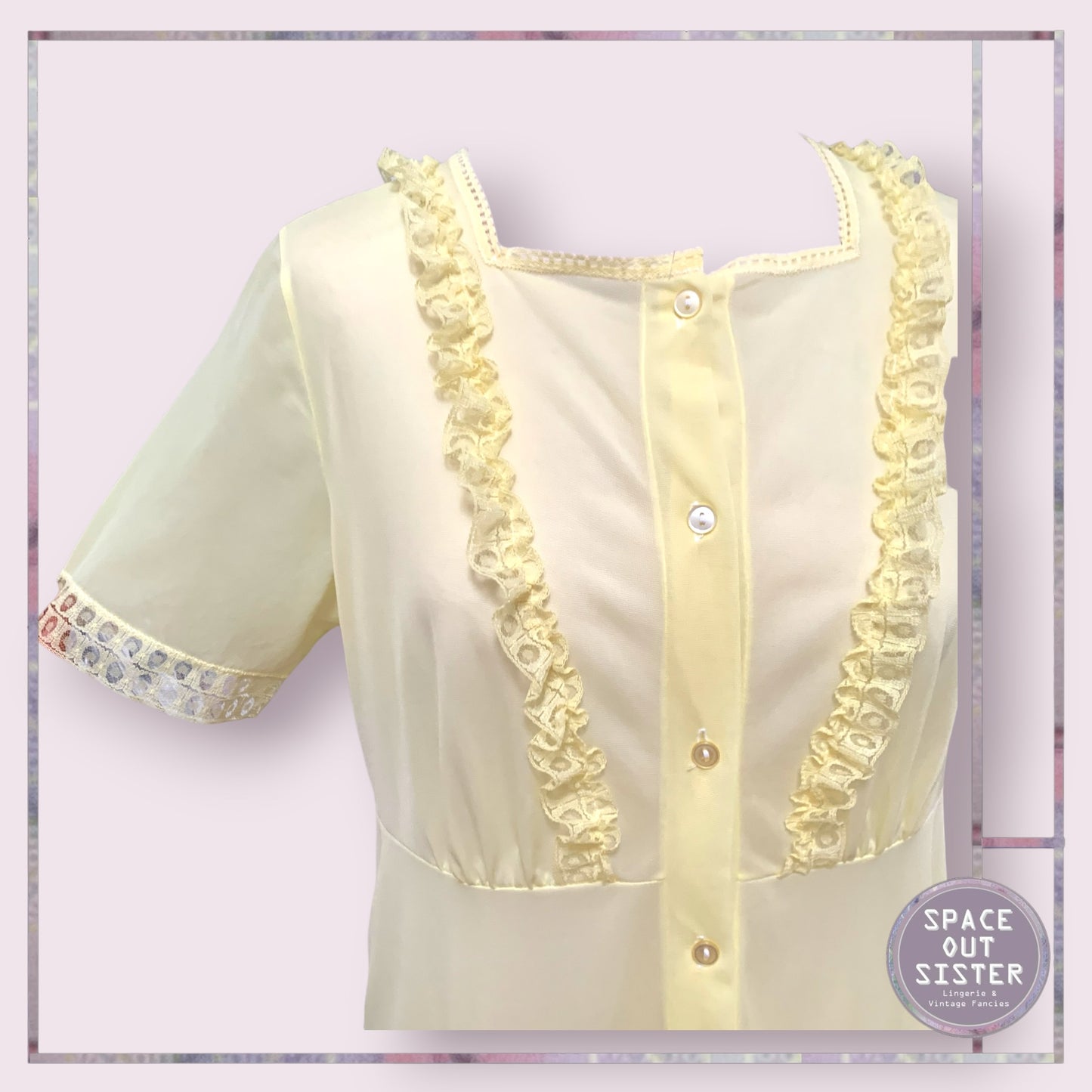 Vintage Yellow Button Front Ruffle Nightdress