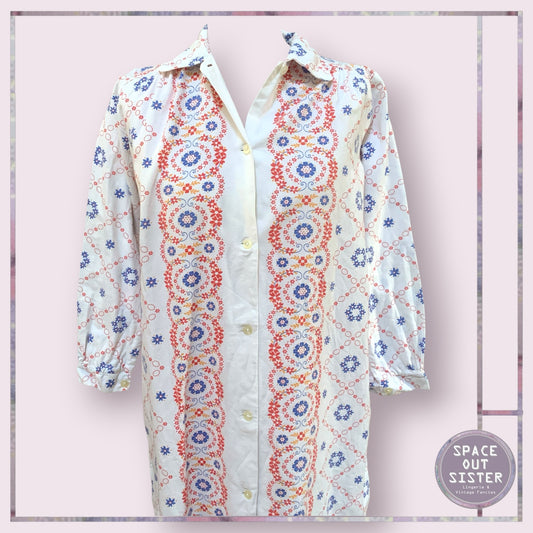 Vintage Blue & Red Bloom Nightshirt Bust to 38”